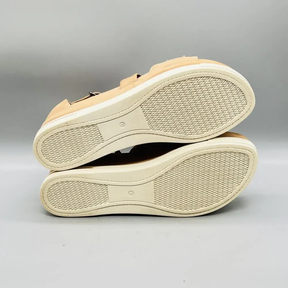 Eileen Fisher Sandals Womens 11 Beige Nubuck Boost Strappy Zip Platform Shoes